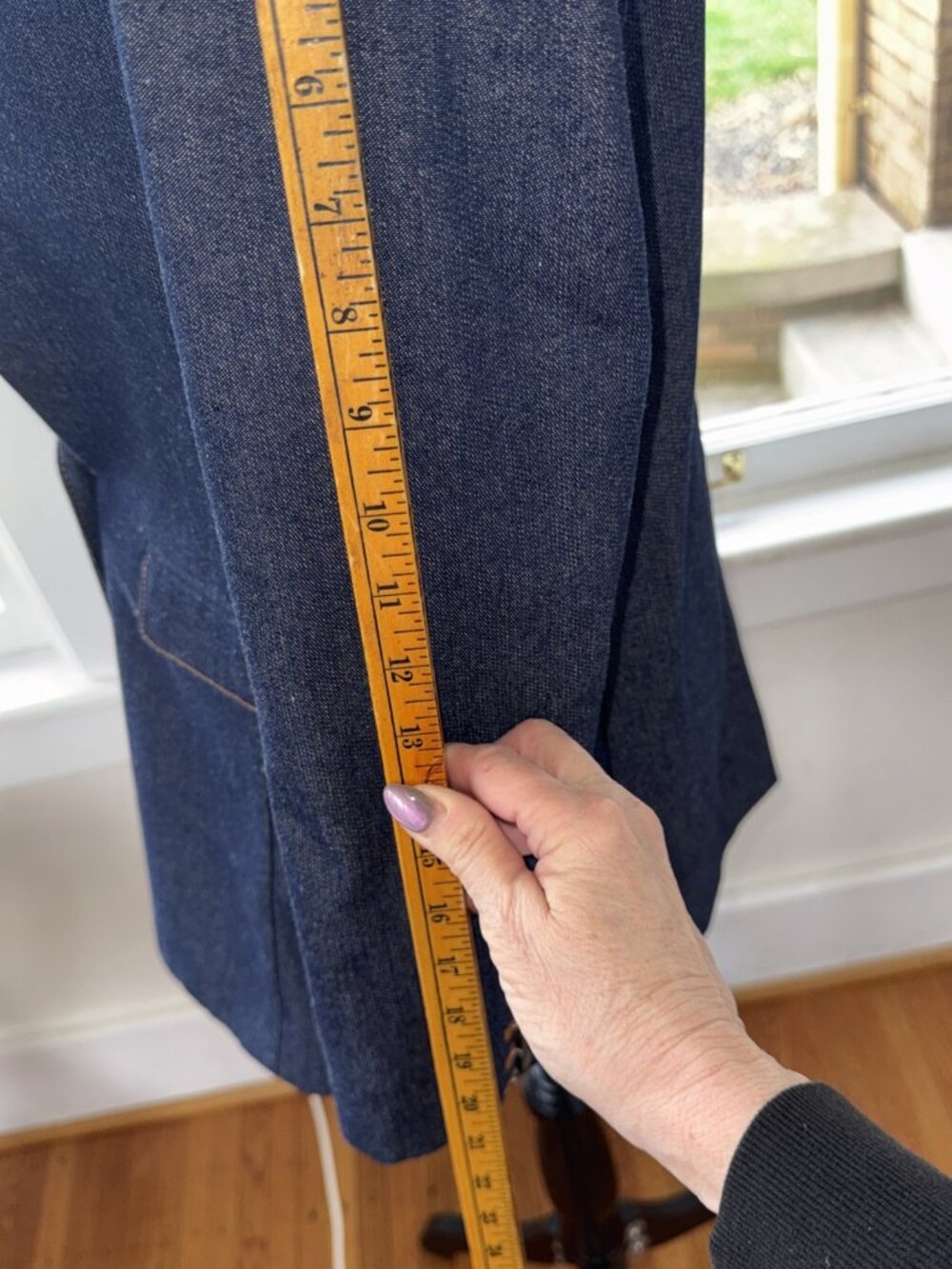Ann Taylor Loft Navy Blue Heavy Chambray Denim, Double Breasted Blazer Jacket 2 - Picture 9 of 16